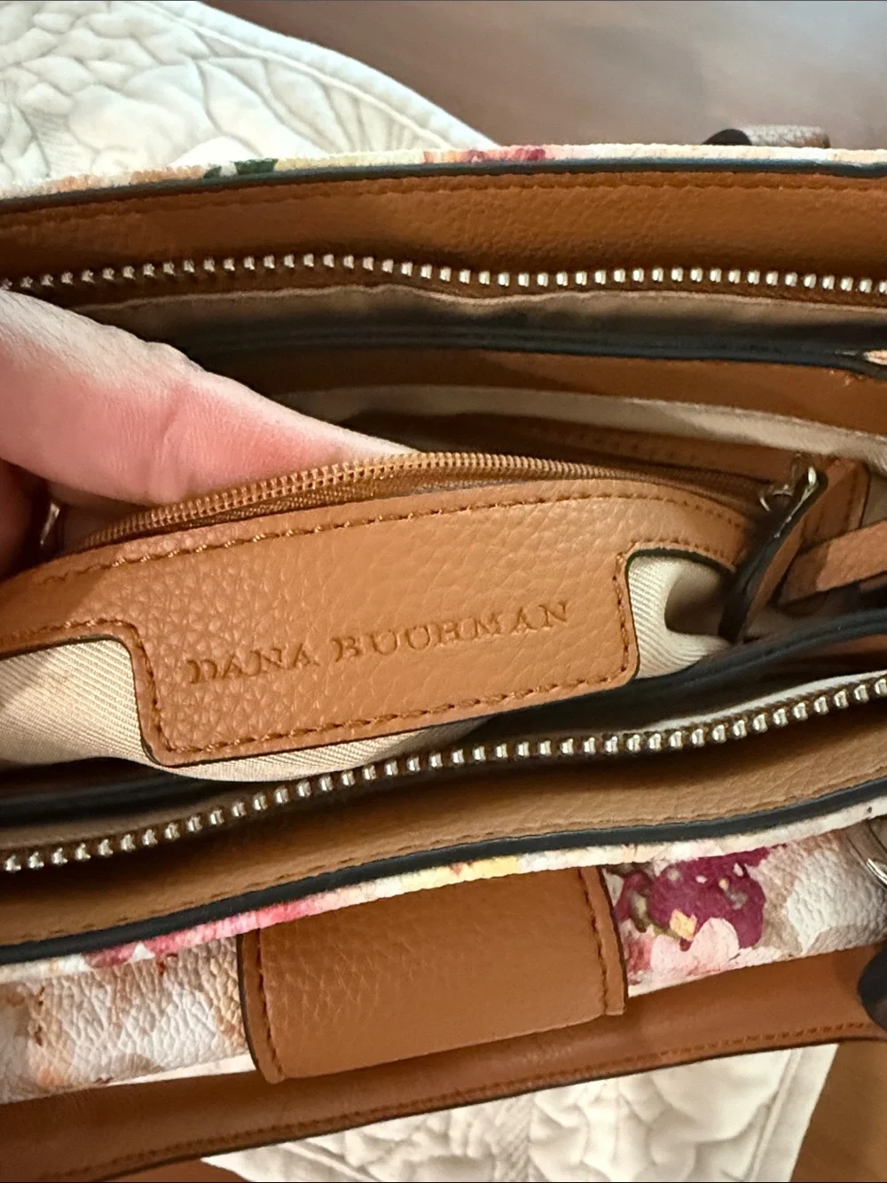 Dana Buchman Floral Multicolor Satchel with Brown Trim